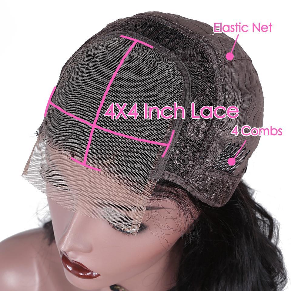 180% Density Full 4x4 Closure Wig Transparent Lace Front Body Wave Human hair