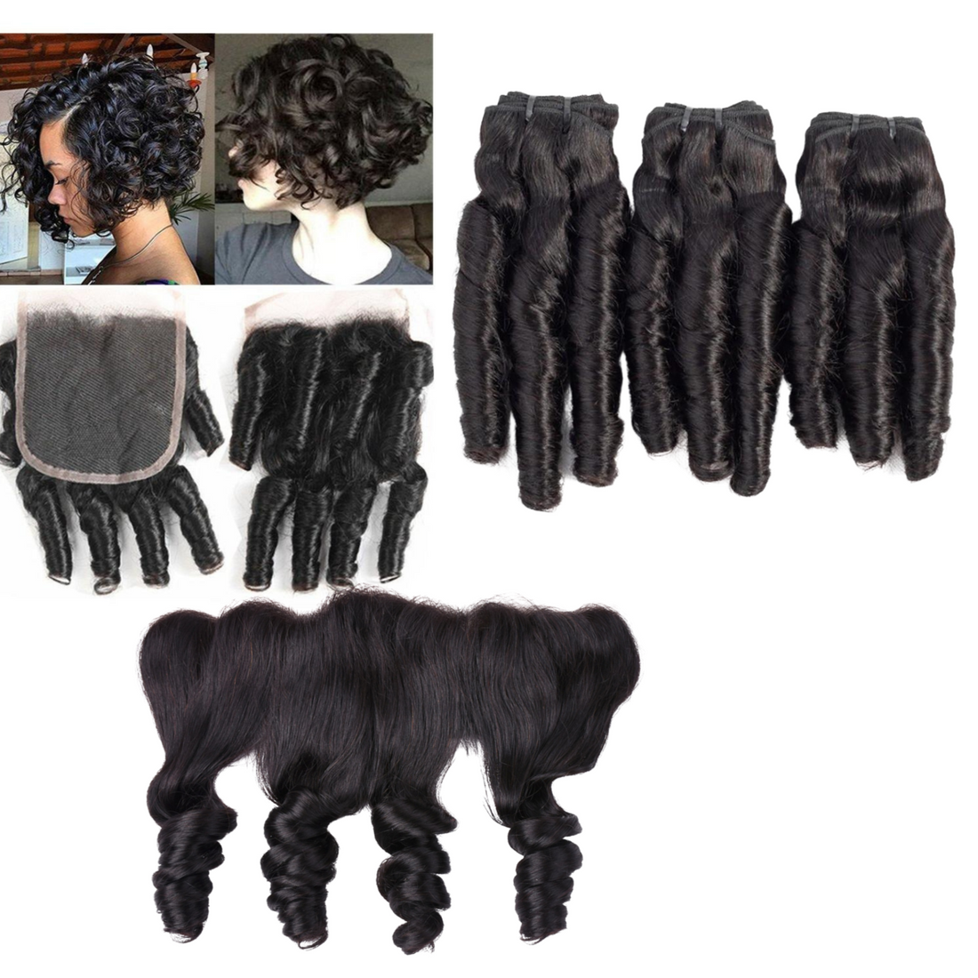10A Grade 3/4 Spring Curl Fumi Human Hair bundles with 4x4 Closures &