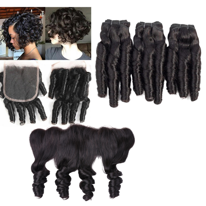 10A Grade 3/4 Spring Curl Fumi Human Hair bundles with 4x4 Closures &